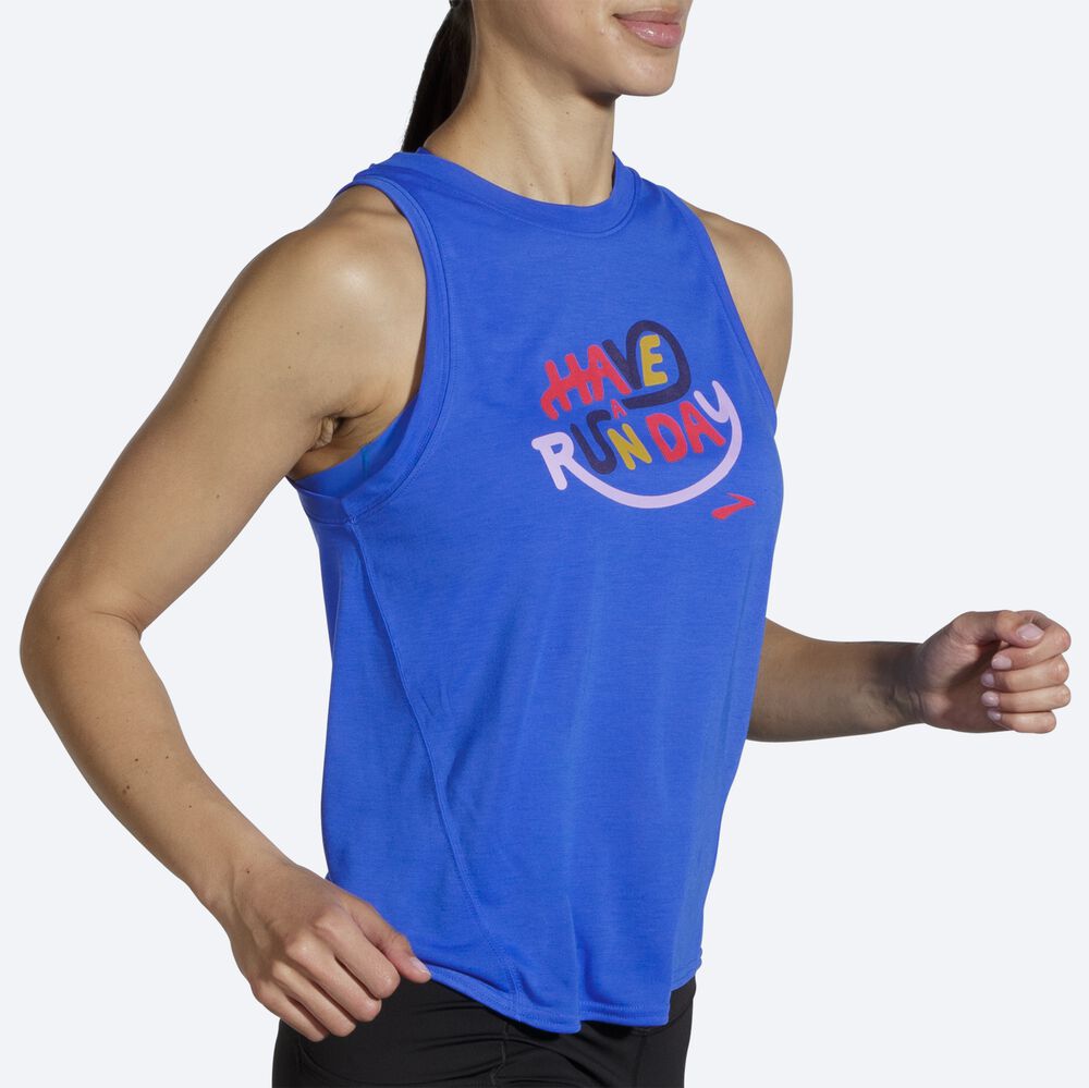 Women's Brooks Distance Graphic Tanks Blue | USA20149