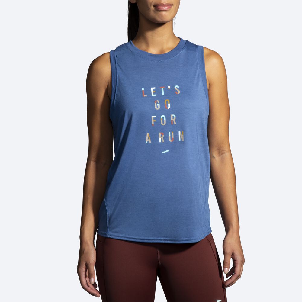 Women's Brooks Distance Graphic Tanks Blue Grey | USA40825