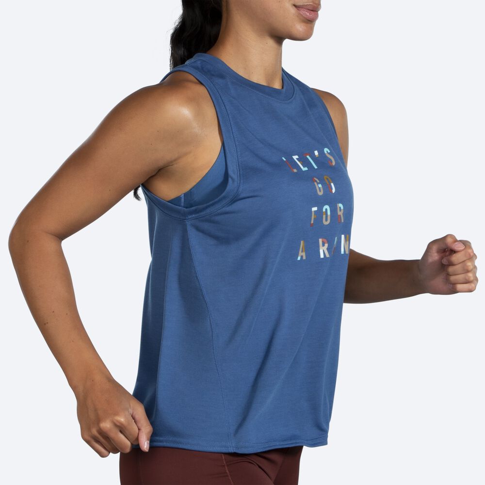 Women's Brooks Distance Graphic Tanks Blue Grey | USA40825