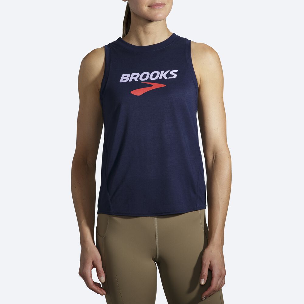 Women's Brooks Distance Graphic Tanks Navy | USA58240