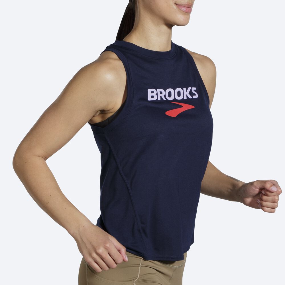 Women's Brooks Distance Graphic Tanks Navy | USA58240