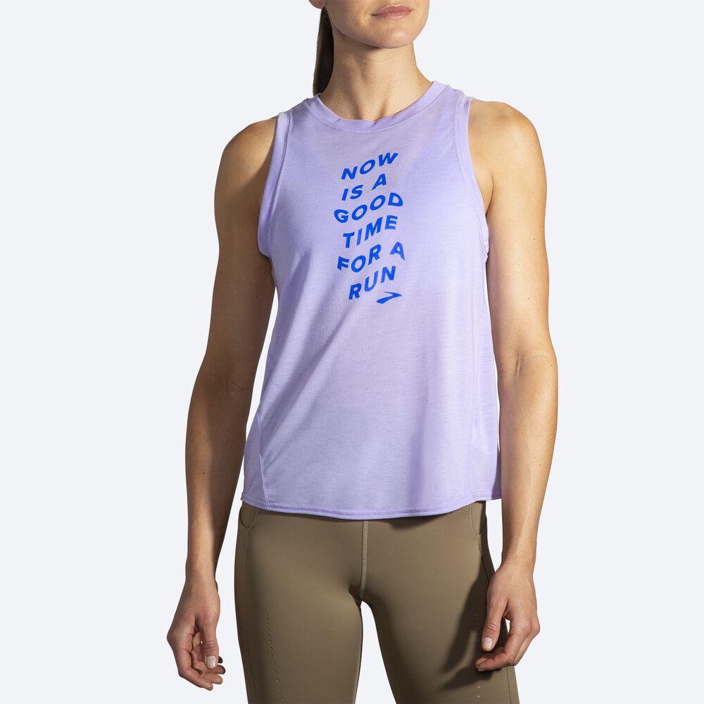 Women's Brooks Distance Graphic Tanks Purple Grey | USA91538