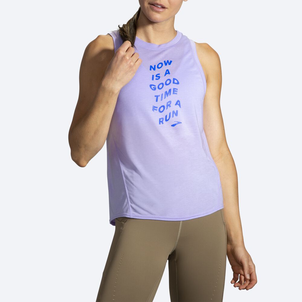 Women's Brooks Distance Graphic Tanks Purple Grey | USA91538