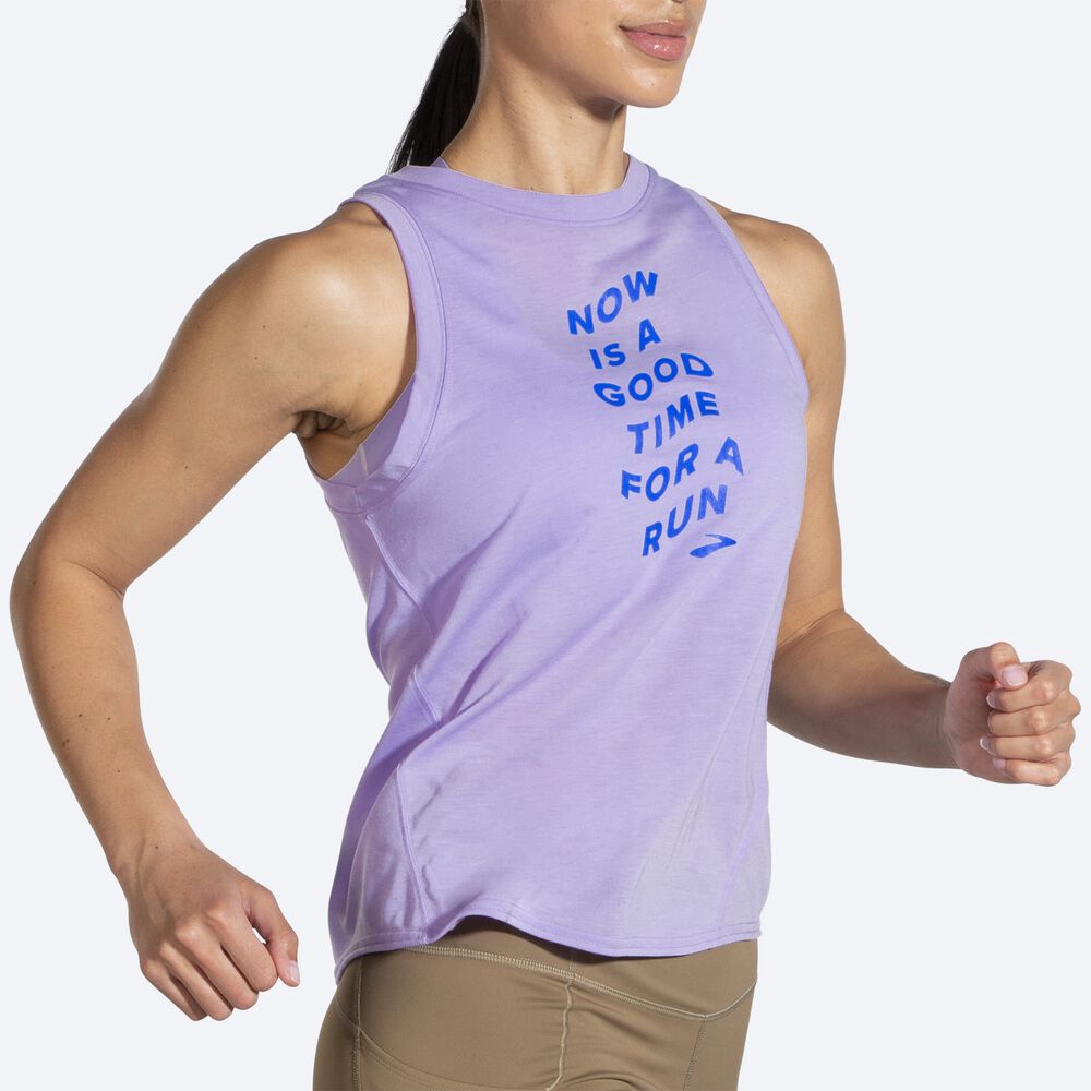 Women's Brooks Distance Graphic Tanks Purple Grey | USA91538