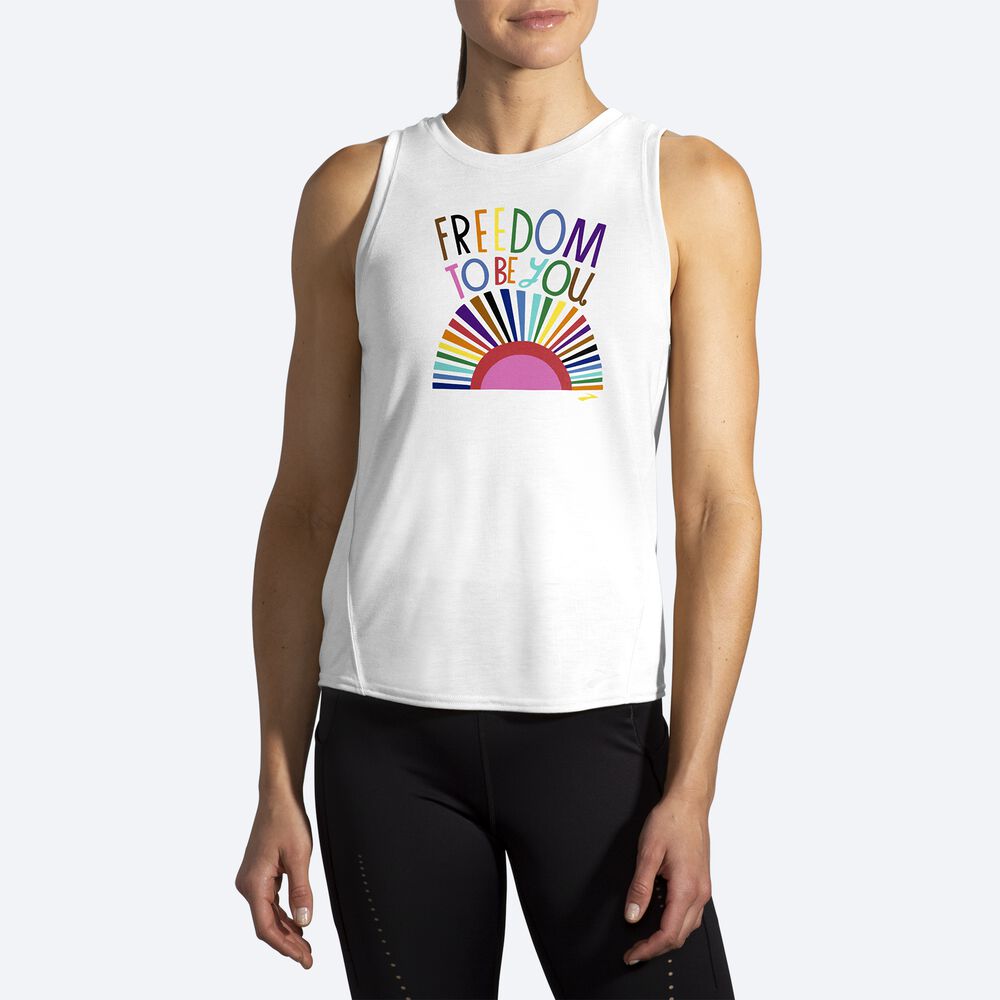 Women's Brooks Distance Graphic Tanks White | USA90814