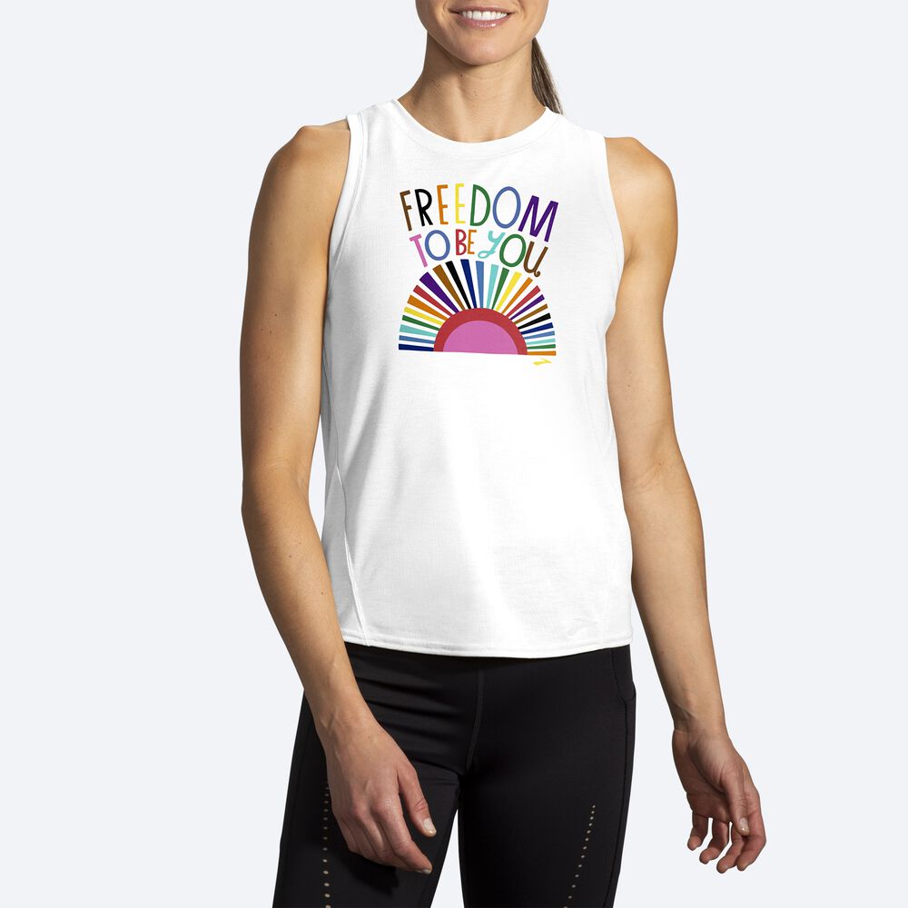 Women's Brooks Distance Graphic Tanks White | USA90814