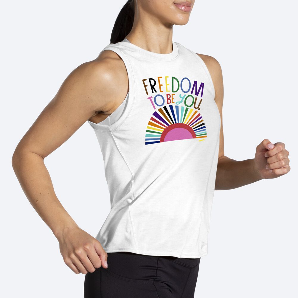 Women's Brooks Distance Graphic Tanks White | USA90814