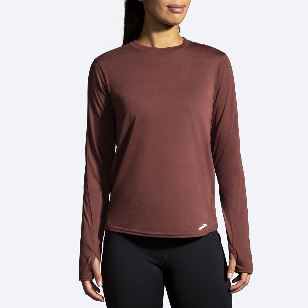 Women's Brooks Distance Long Sleeve T-Shirts Chocolate | USA49836