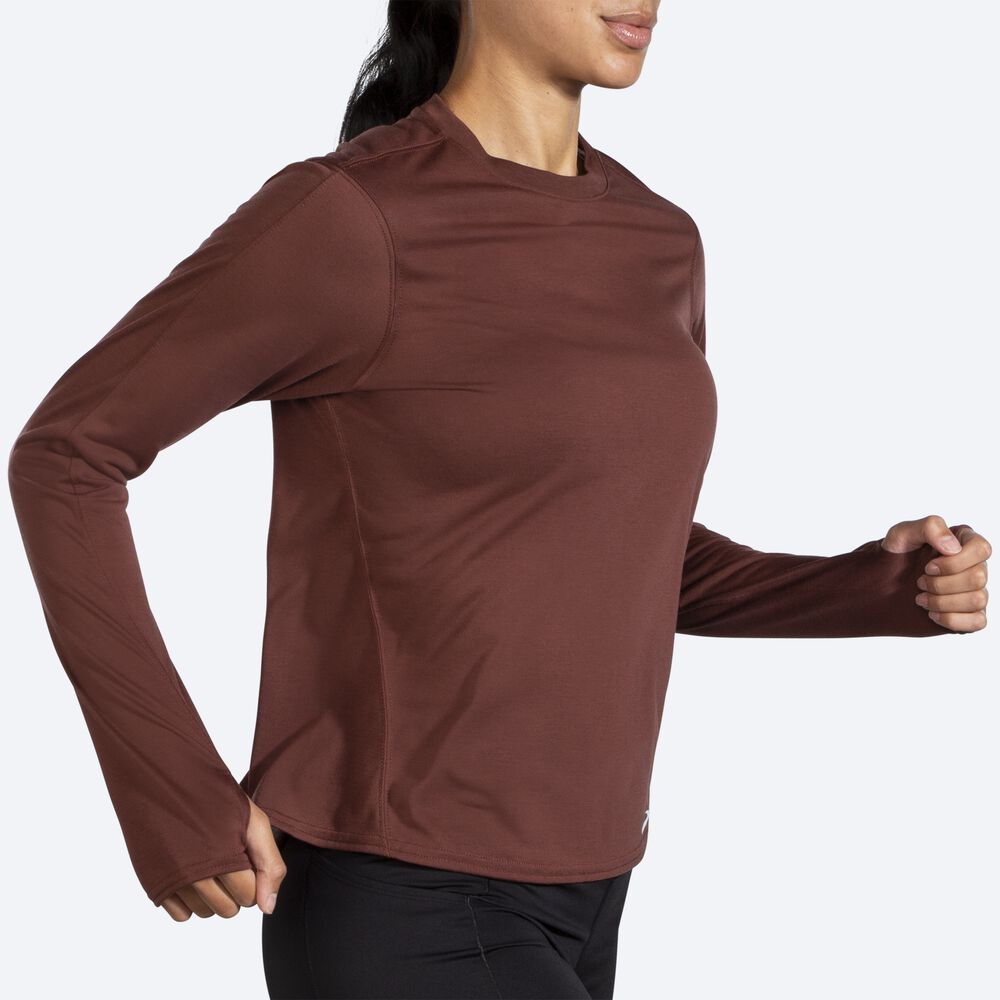 Women's Brooks Distance Long Sleeve T-Shirts Chocolate | USA49836