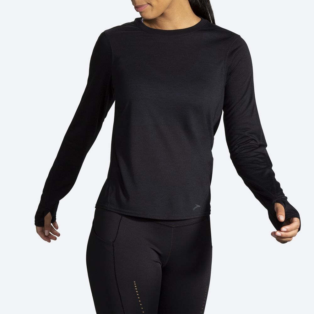 Women's Brooks Distance Long Sleeve T-Shirts Black | USA78129