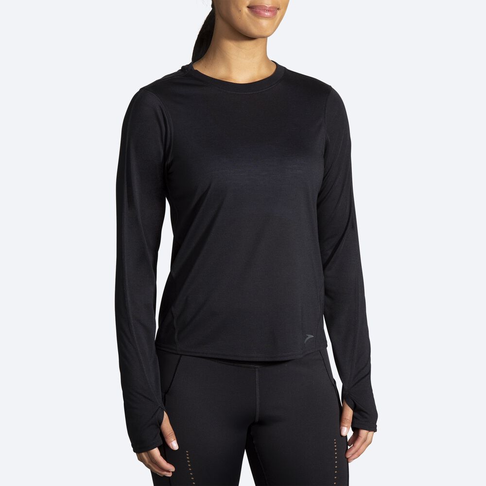 Women's Brooks Distance Long Sleeve T-Shirts Black | USA78129