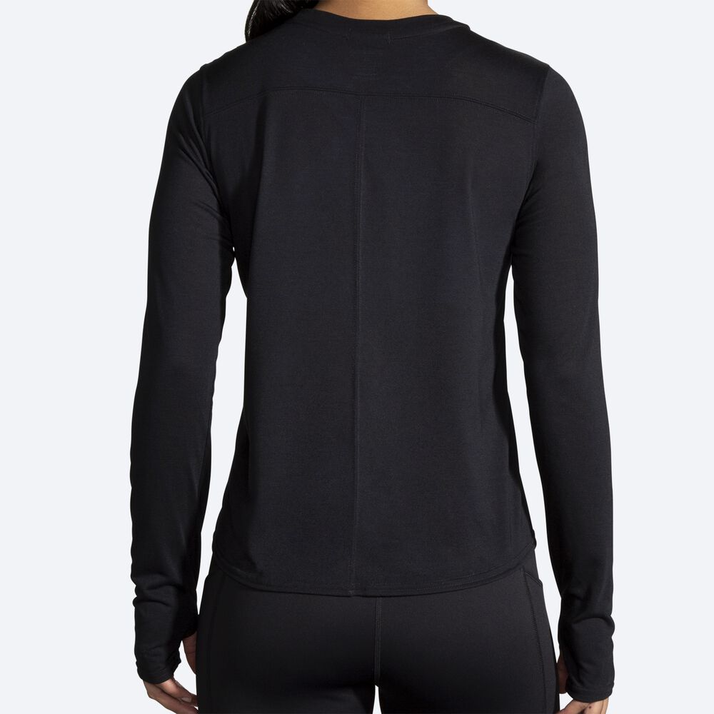 Women's Brooks Distance Long Sleeve T-Shirts Black | USA78129