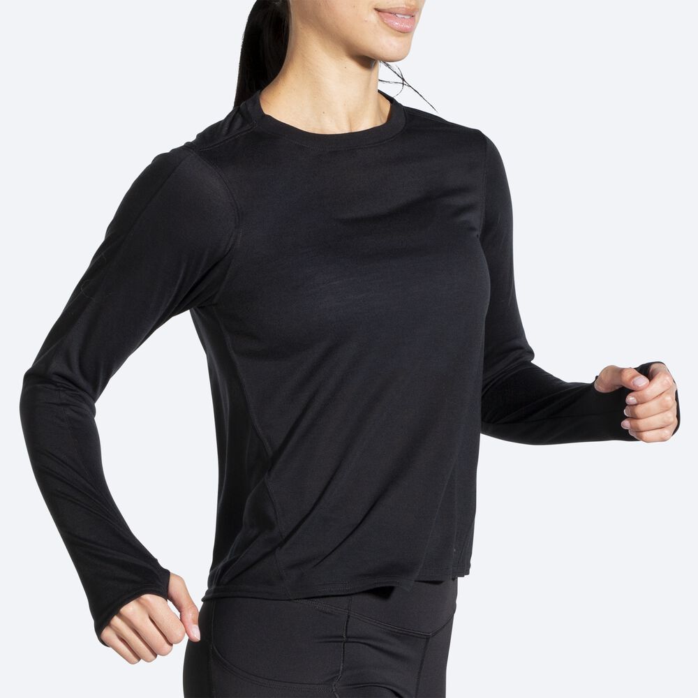 Women's Brooks Distance Long Sleeve T-Shirts Black | USA78129