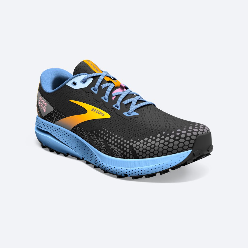 Women's Brooks Divide 3 Trail Running Shoes Black/Blue/Yellow | USA38569