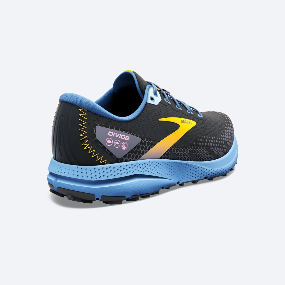 Women's Brooks Divide 3 Trail Running Shoes Black/Blue/Yellow | USA38569