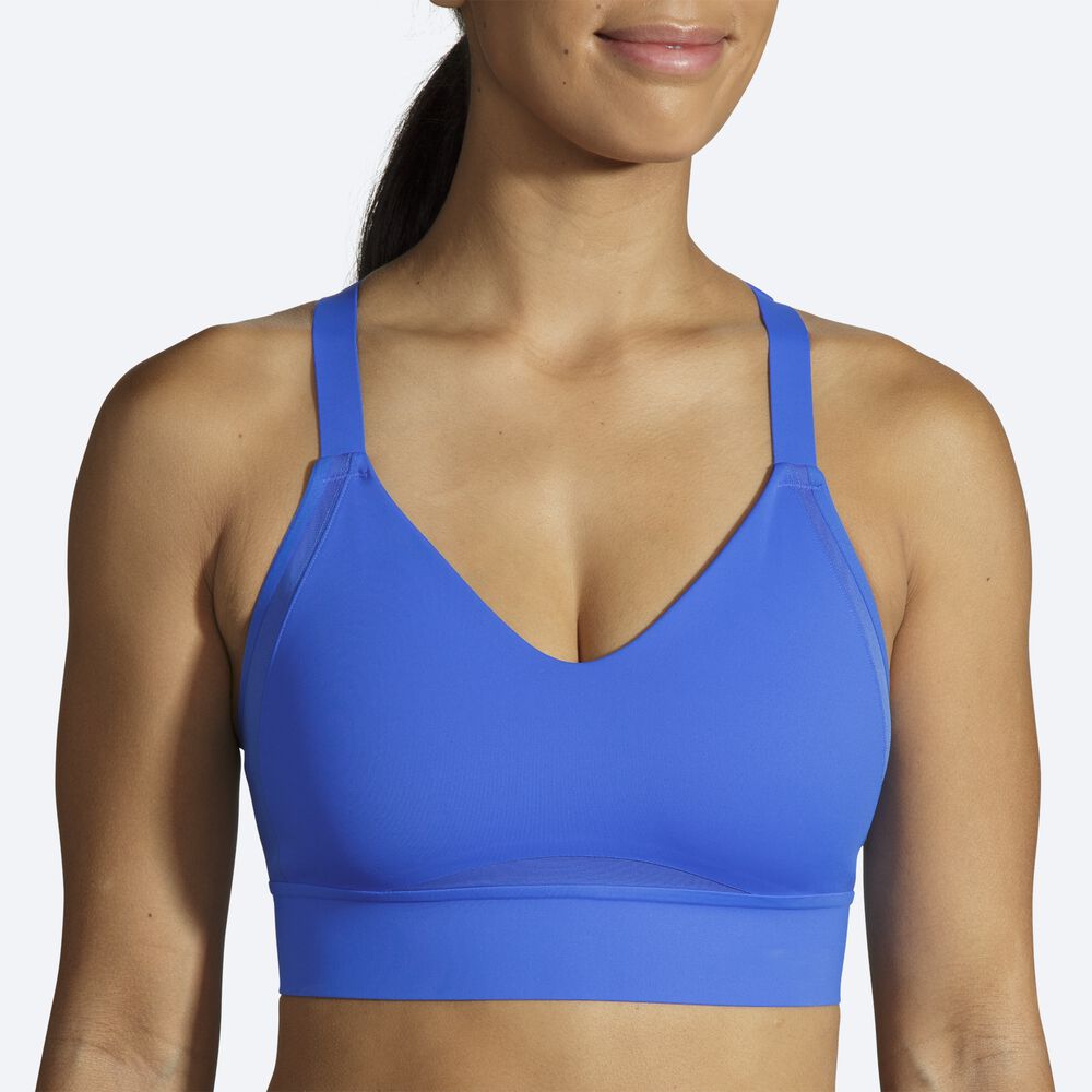 Women's Brooks Drive Interlace Run Bra Sports Bras Blue | USA14260