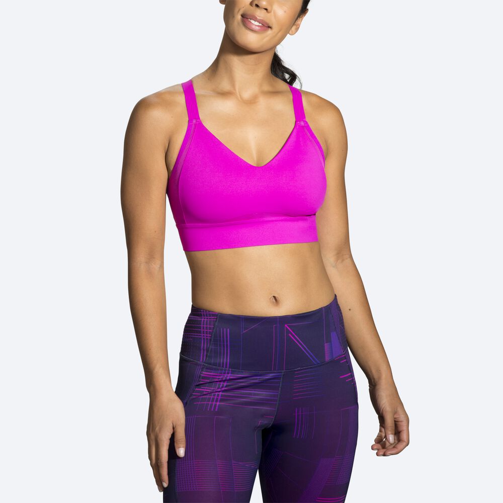 Women's Brooks Drive Interlace Run Bra Sports Bras Pink/Purple | USA15073