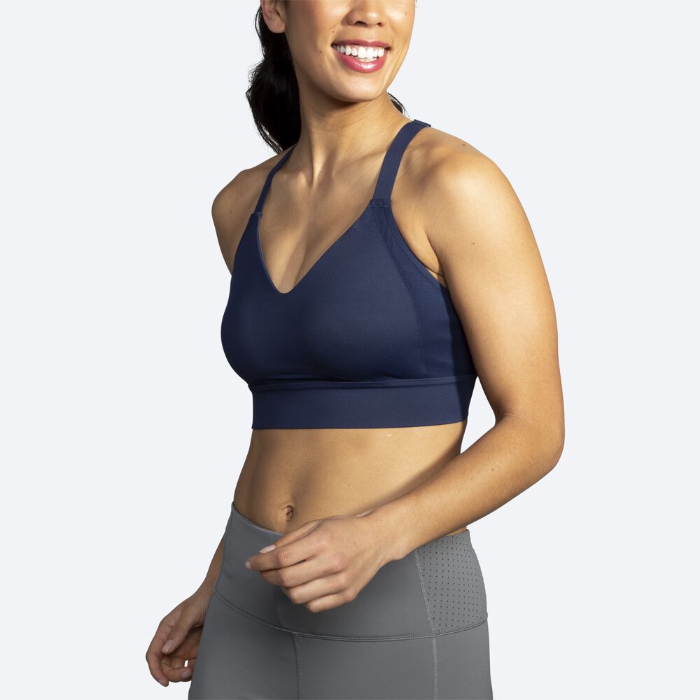 Women's Brooks Drive Interlace Run Bra Sports Bras Navy | USA73618