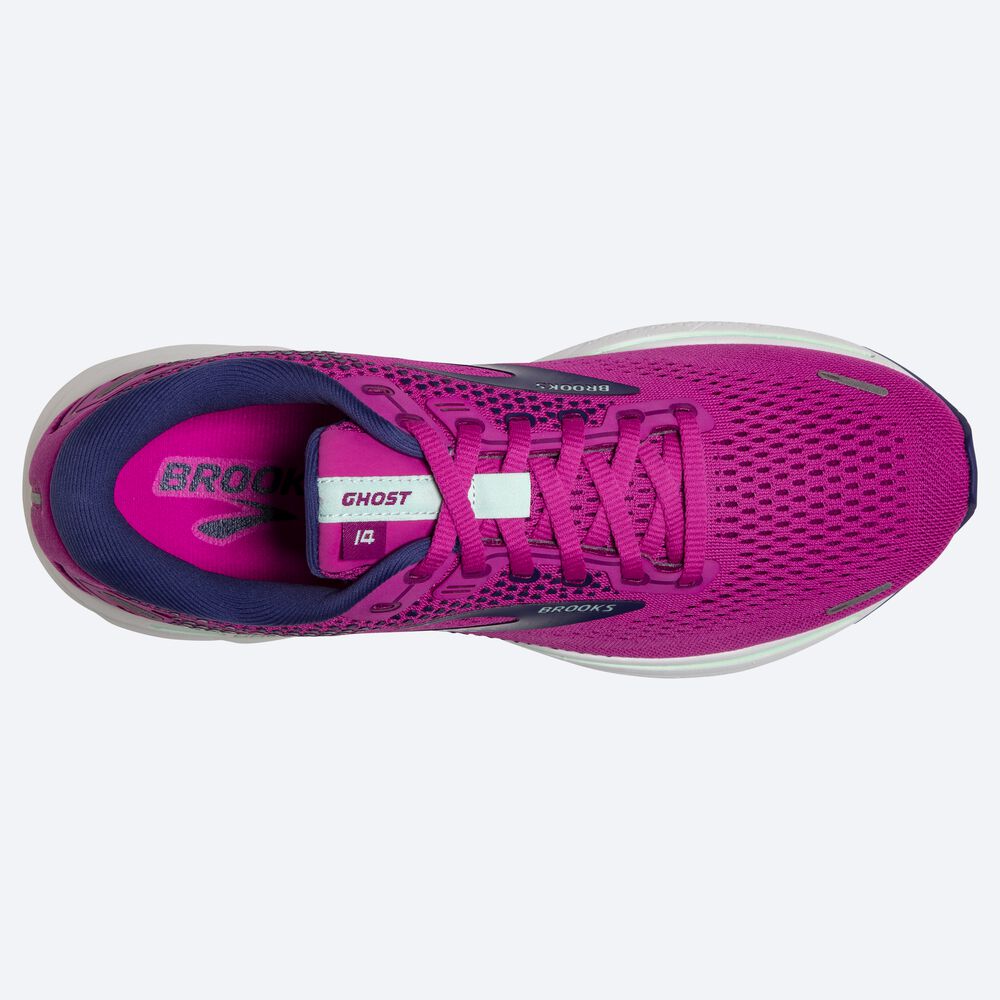 Women's Brooks Ghost 14 Road Running Shoes Pink/Green/Navy | USA23476