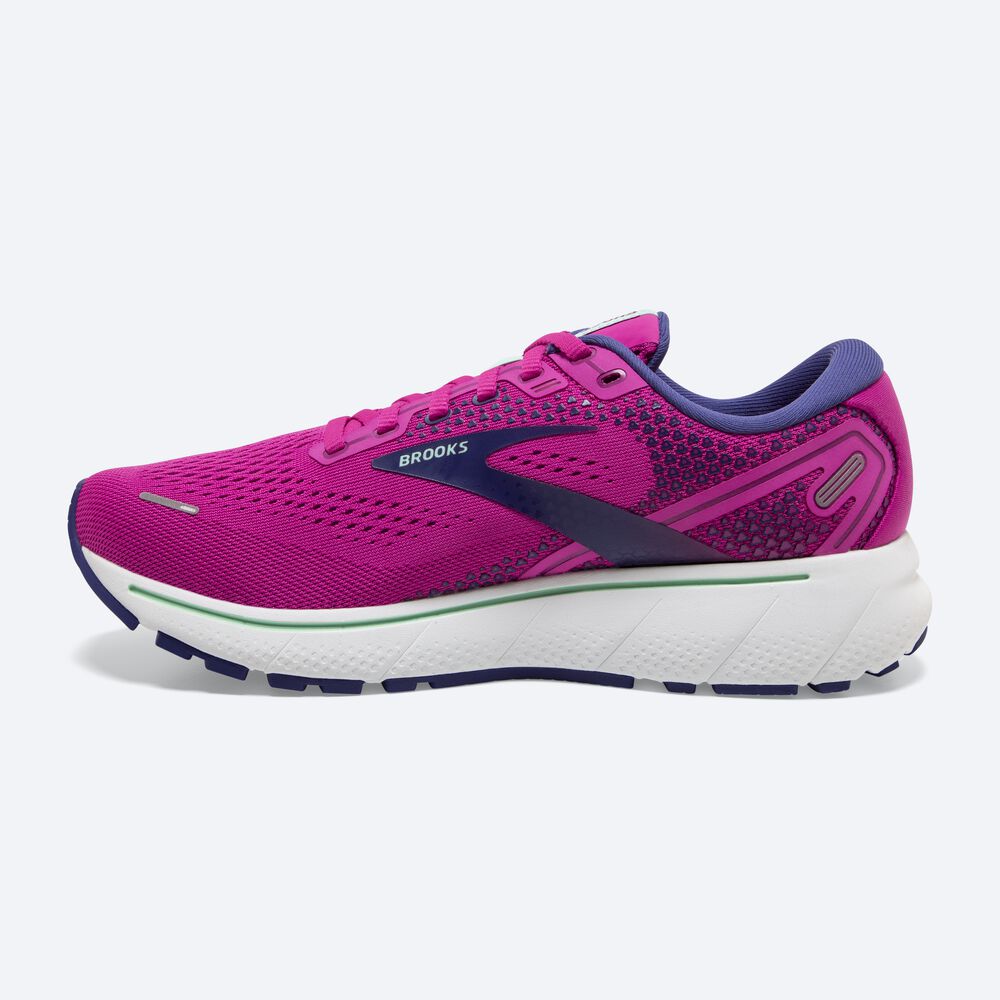 Women's Brooks Ghost 14 Road Running Shoes Pink/Green/Navy | USA23476