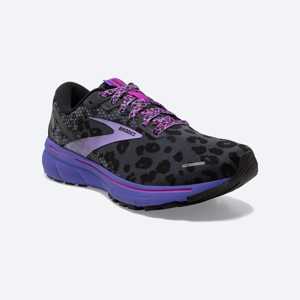 Women's Brooks Ghost 14 Road Running Shoes Black/Purple | USA29856