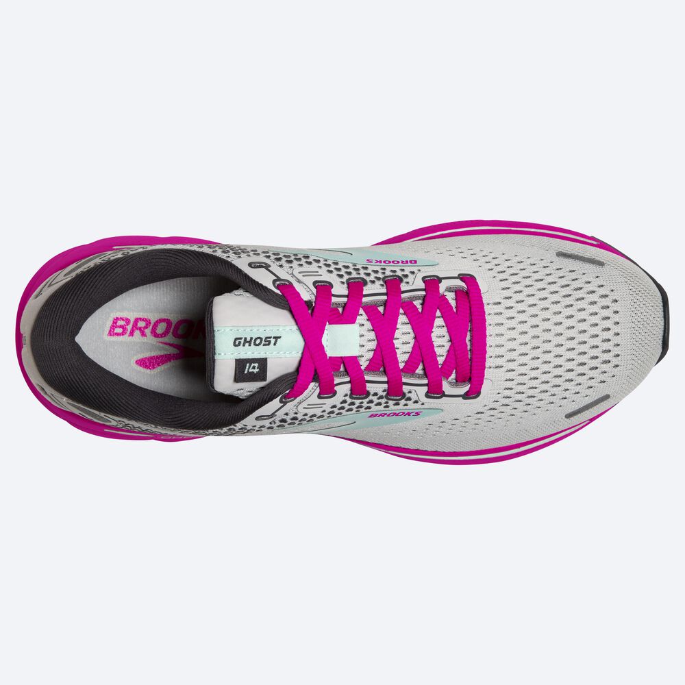 Women's Brooks Ghost 14 Road Running Shoes Grey/Green/Pink | USA53709