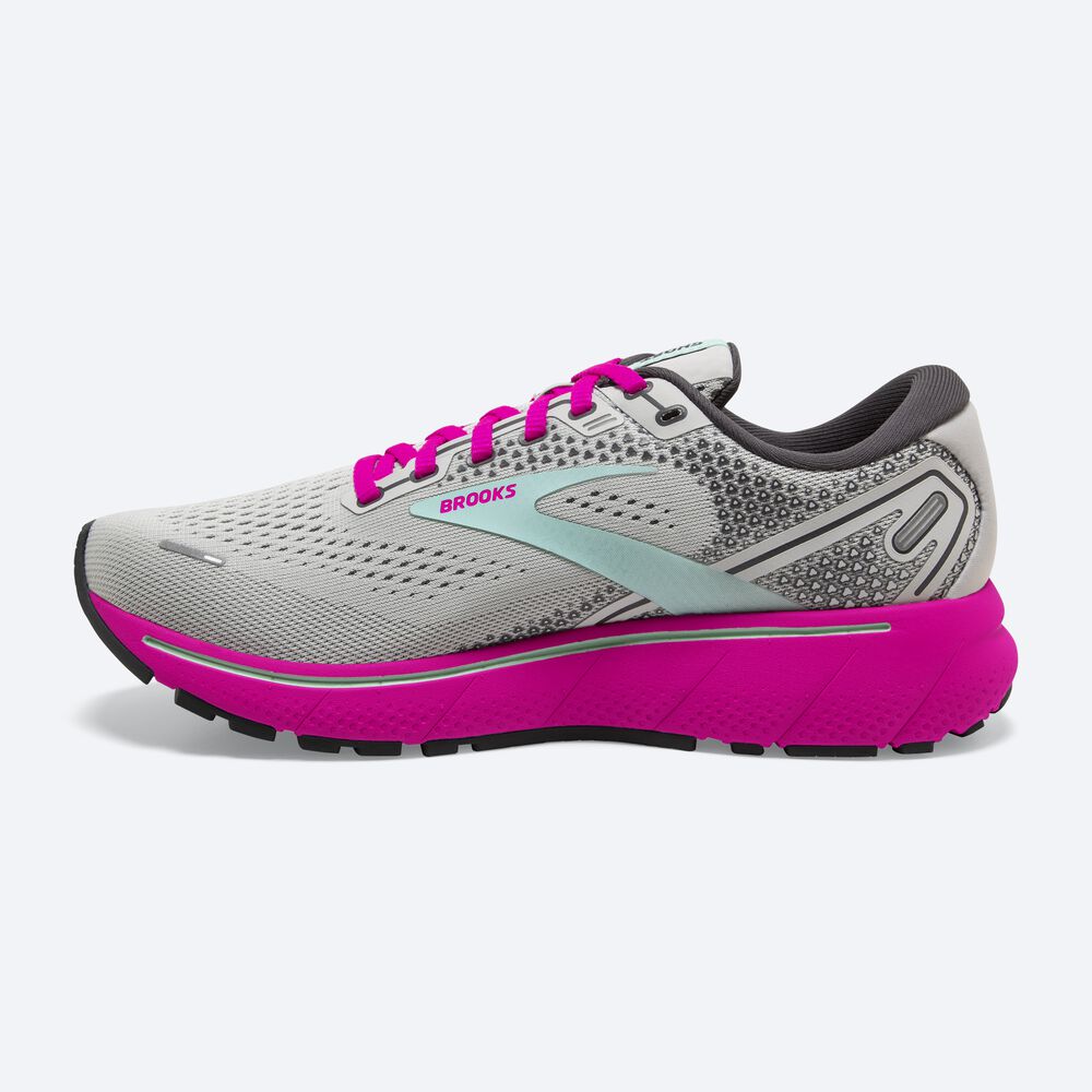 Women's Brooks Ghost 14 Road Running Shoes Grey/Green/Pink | USA53709