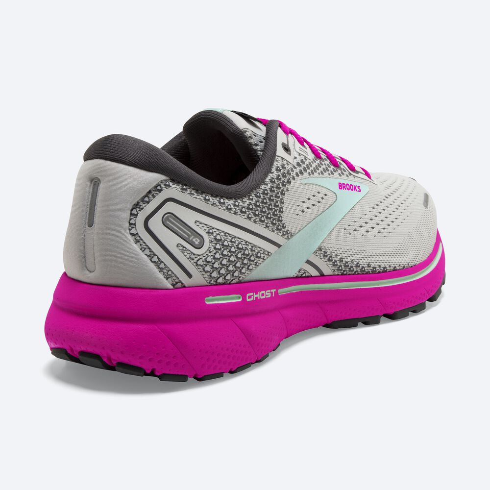 Women's Brooks Ghost 14 Road Running Shoes Grey/Green/Pink | USA53709