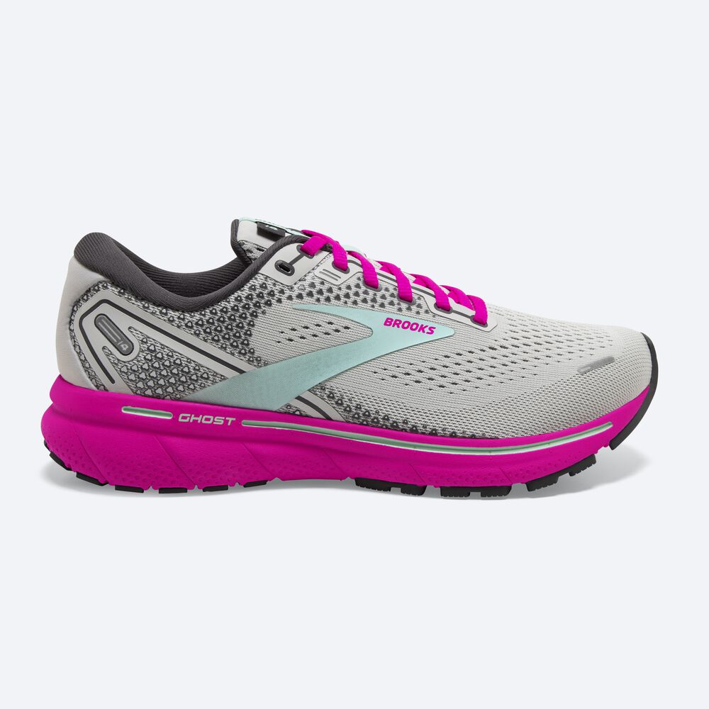 Women\'s Brooks Ghost 14 Road Running Shoes Grey/Green/Pink | USA53709