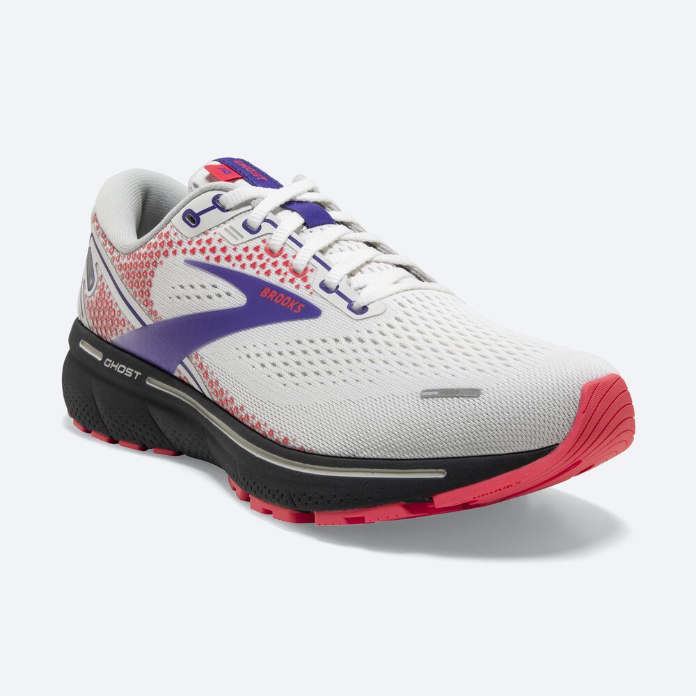 Women's Brooks Ghost 14 Road Running Shoes White/Purple/Coral | USA54976