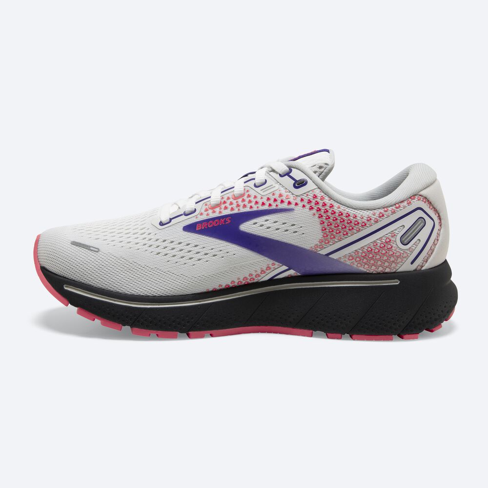 Women's Brooks Ghost 14 Road Running Shoes White/Purple/Coral | USA54976