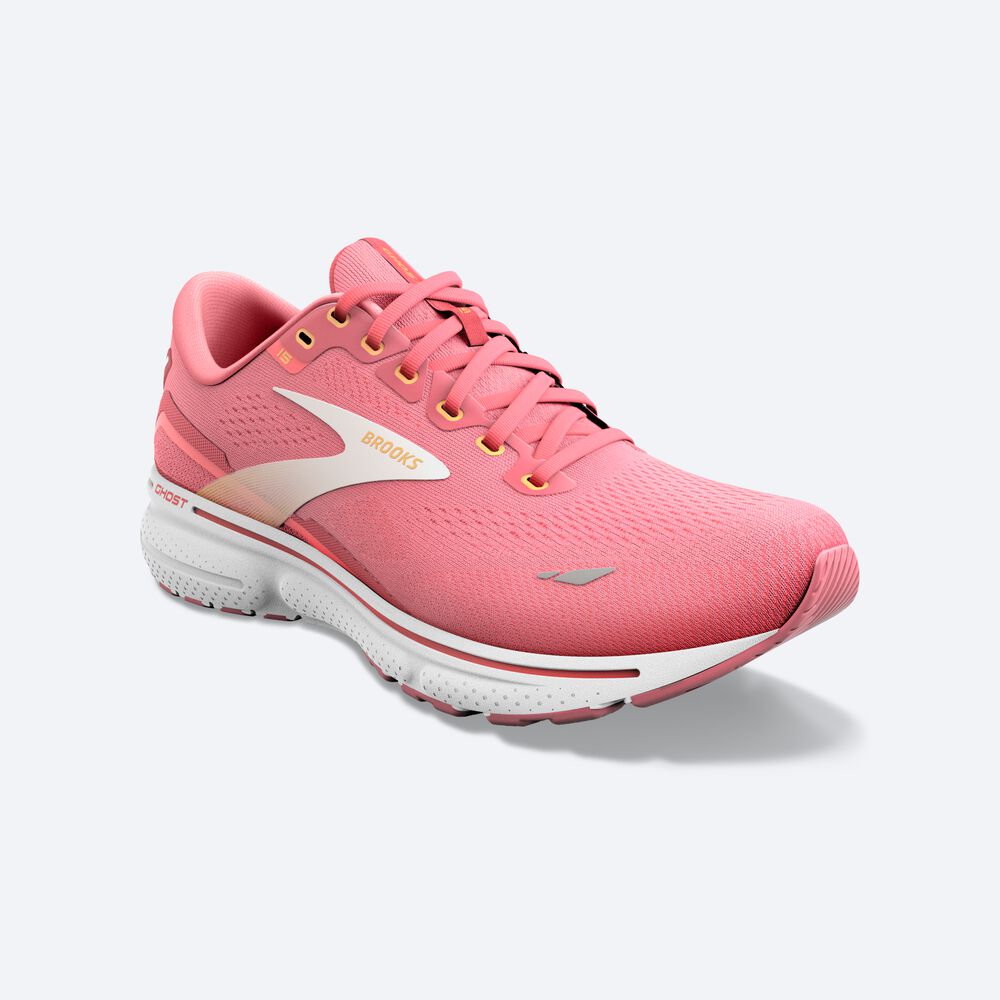 Women's Brooks Ghost 15 Road Running Shoes Rose/Coral/White | USA89473