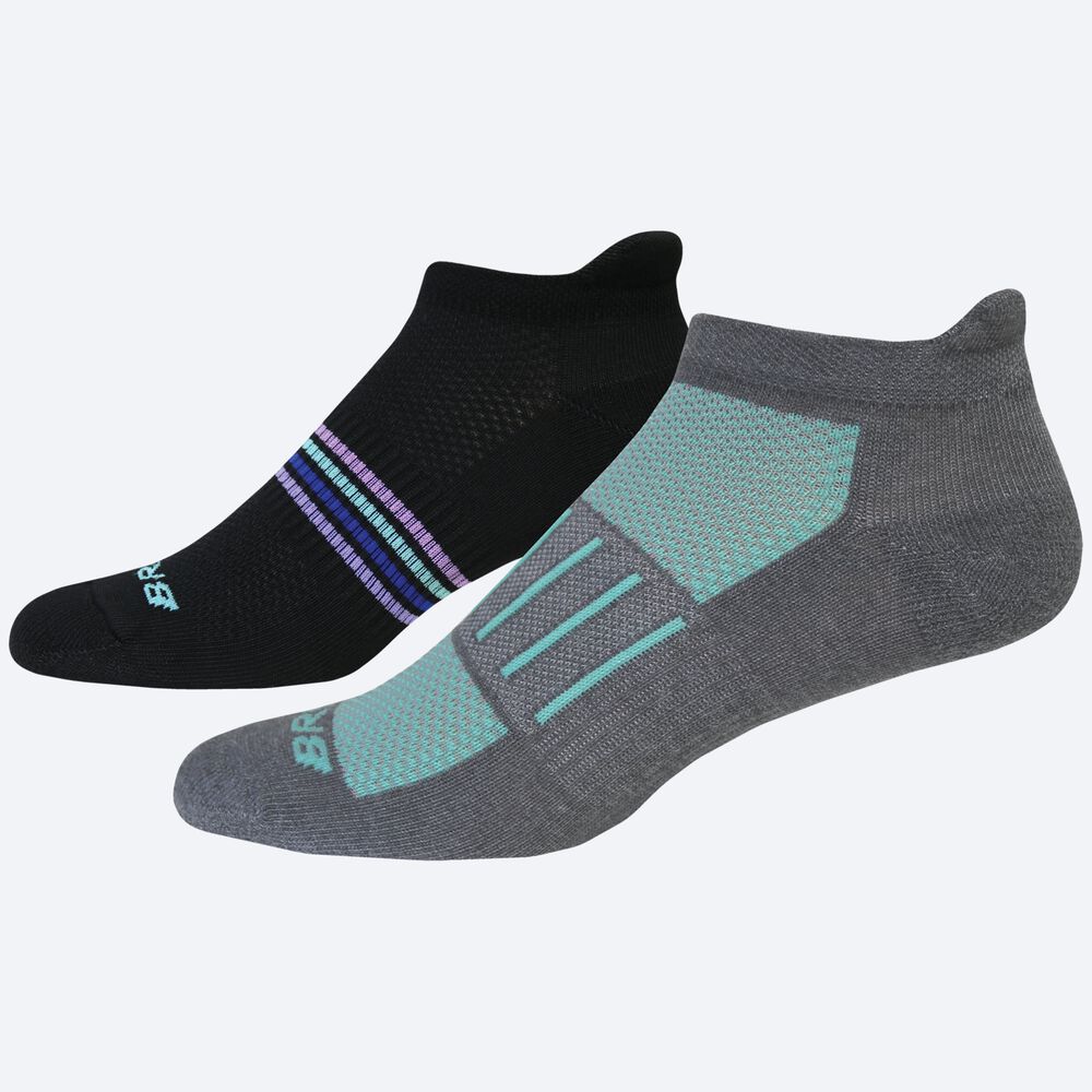 Women\'s Brooks Ghost Midweight 2-Pack Socks Grey/Mint Black/Mint | USA08746