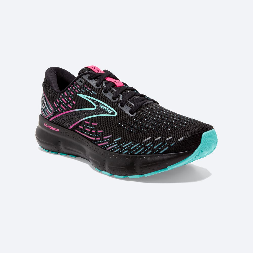 Women's Brooks Glycerin 20 Running Shoes Black/Blue Light/Pink | USA38401