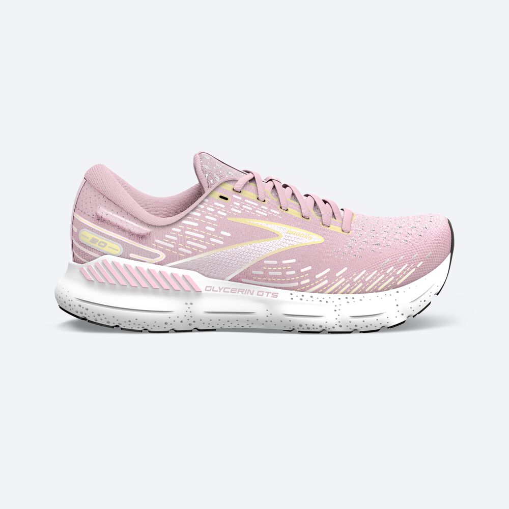 Women\'s Brooks Glycerin GTS 20 Road Running Shoes Pink/Yellow/White | USA57263