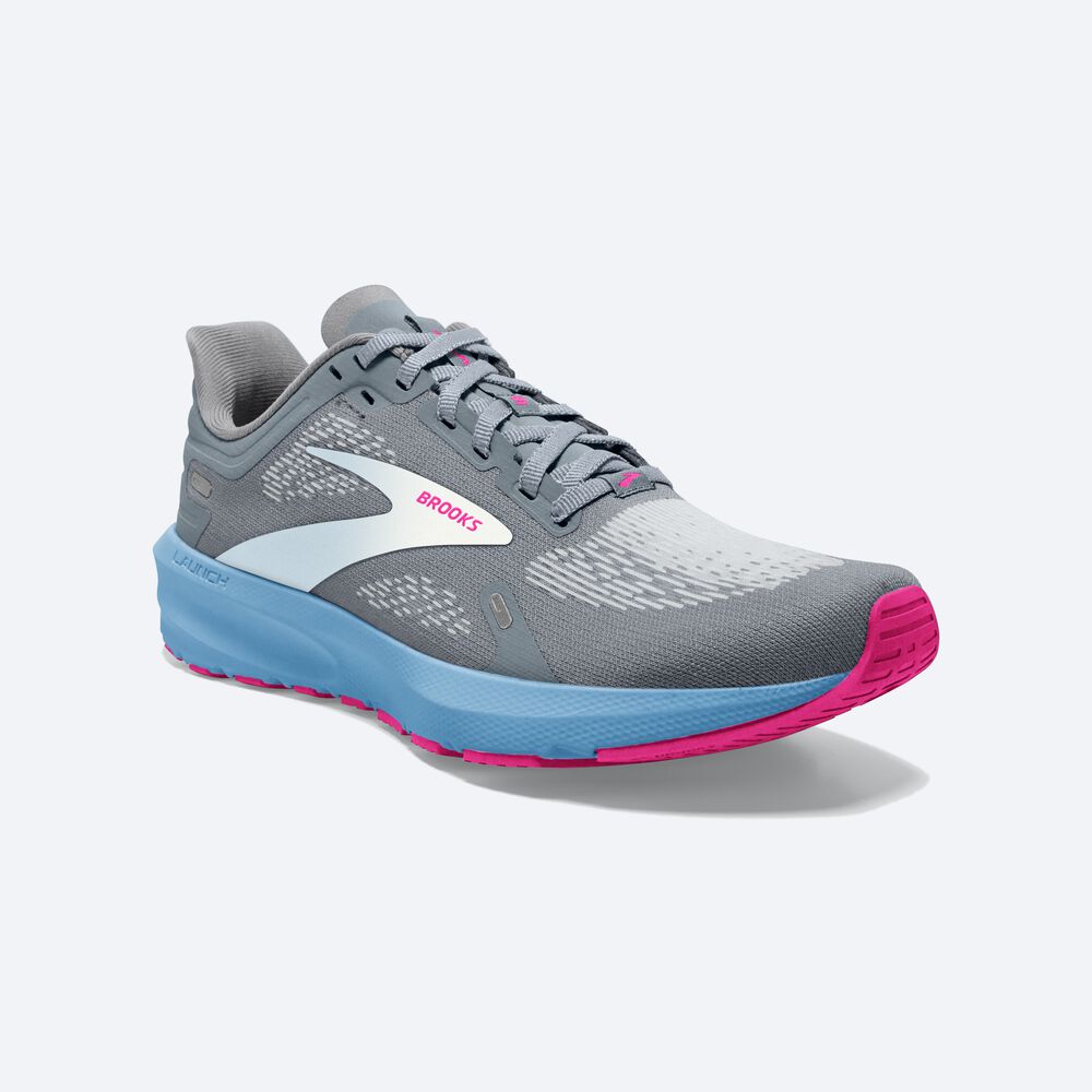 Women's Brooks Launch 9 Road Running Shoes Grey/Blue/Pink | USA07192