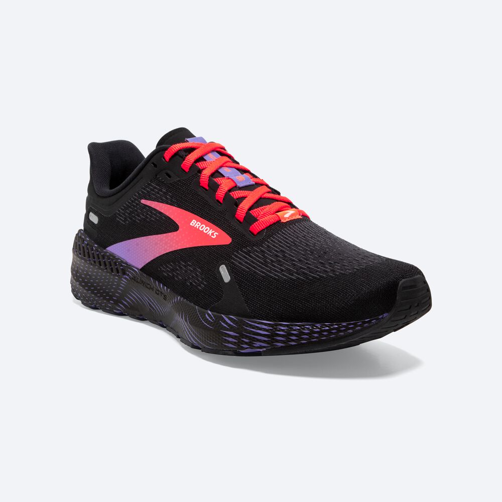 Women's Brooks Launch GTS 9 Road Running Shoes Black/Coral/Purple | USA87435