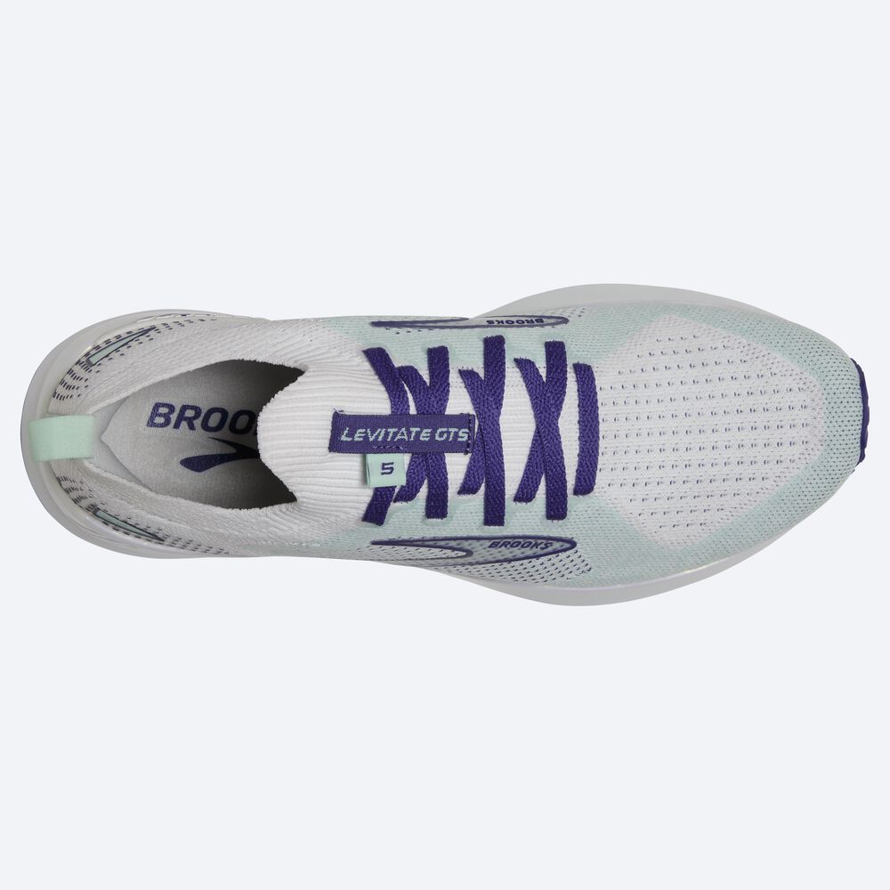 Women's Brooks Levitate StealthFit GTS 5 Road Running Shoes White/Navy Blue | USA07893