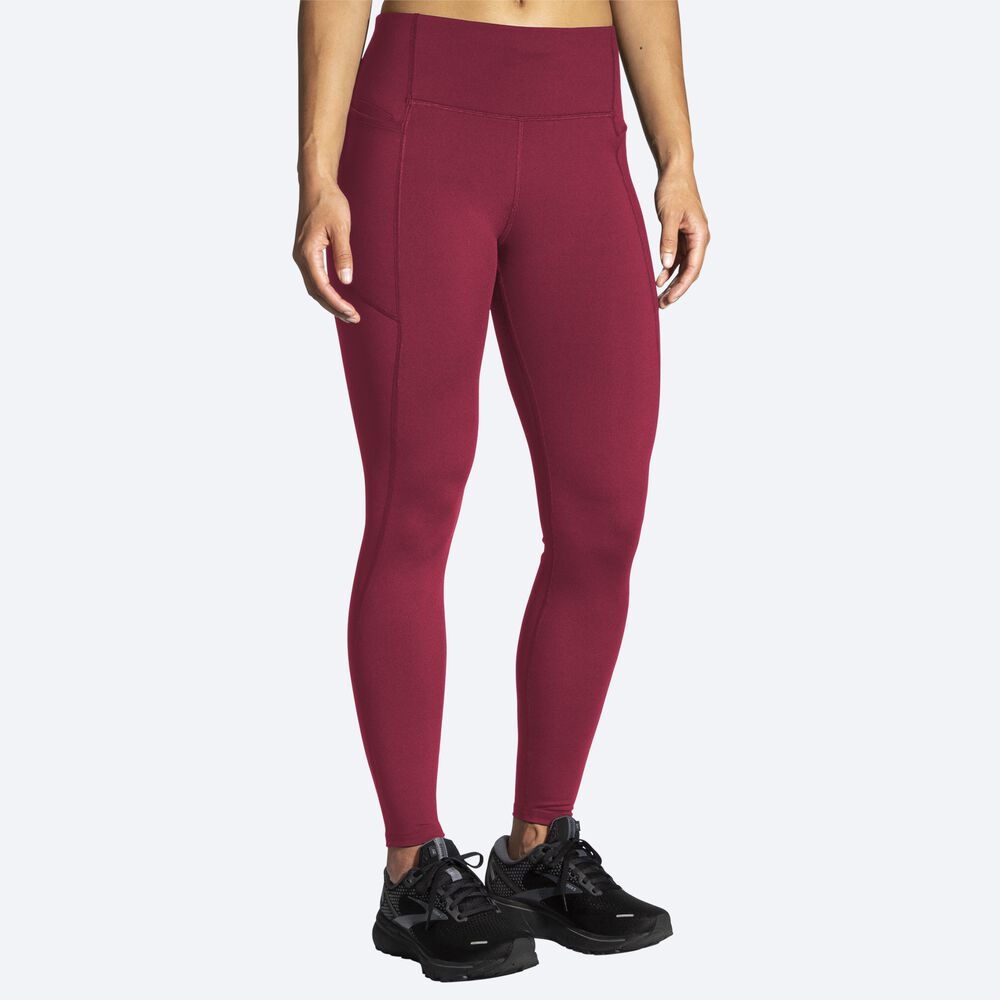 Women's Brooks Moment Tight Running Tights Burgundy | USA83260