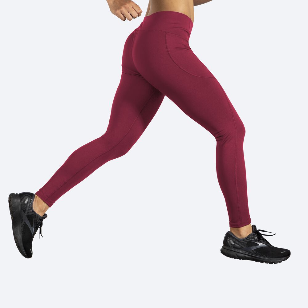 Women's Brooks Moment Tight Running Tights Burgundy | USA83260