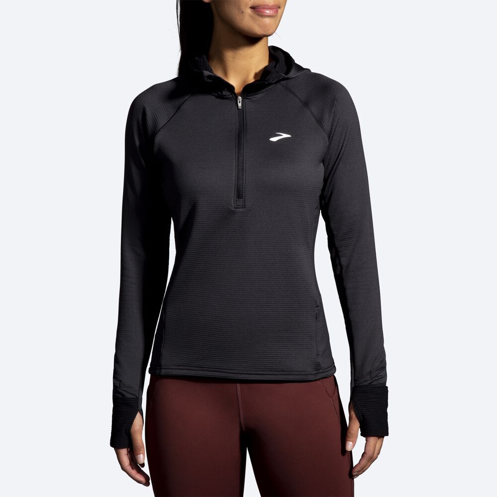 Women's Brooks Notch Thermal 2.0 Hoodies Black | USA06893