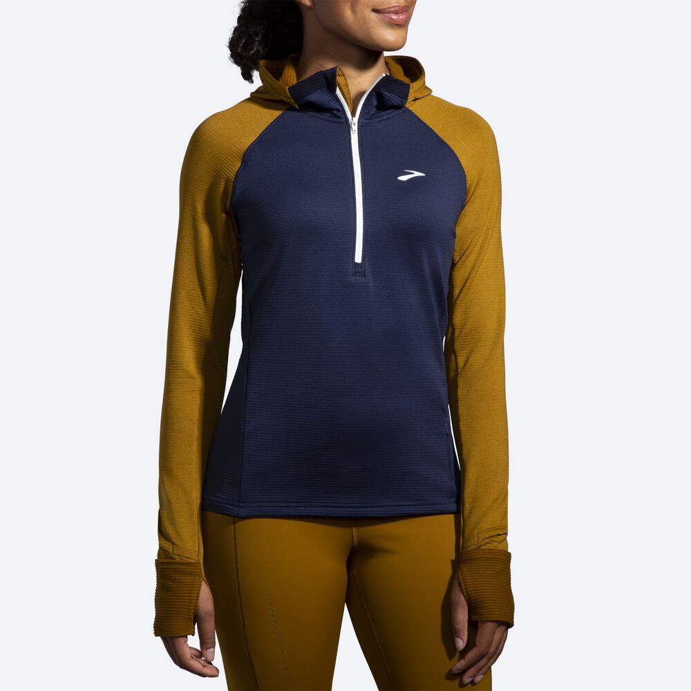 Women's Brooks Notch Thermal 2.0 Hoodies Olive/Navy/Blue | USA39578