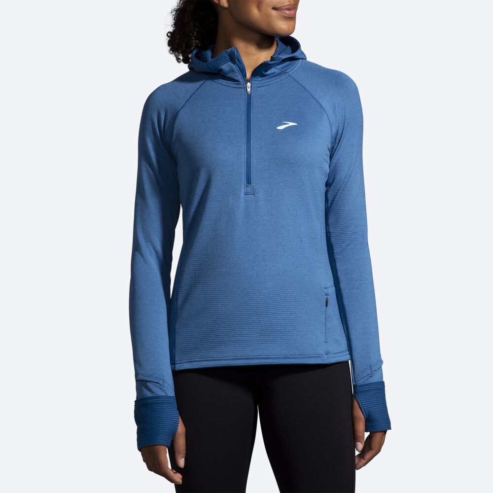 Women's Brooks Notch Thermal 2.0 Hoodies Blue Grey | USA46381