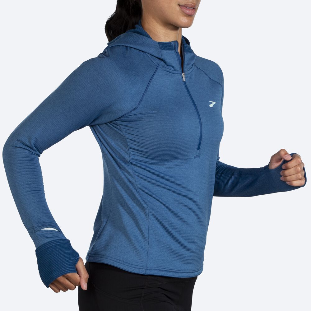 Women's Brooks Notch Thermal 2.0 Hoodies Blue Grey | USA46381