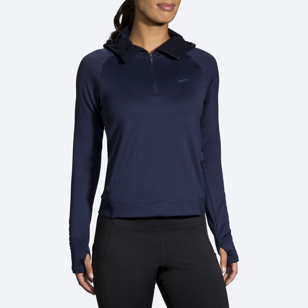 Women's Brooks Notch Thermal Hoodies Navy | USA12497