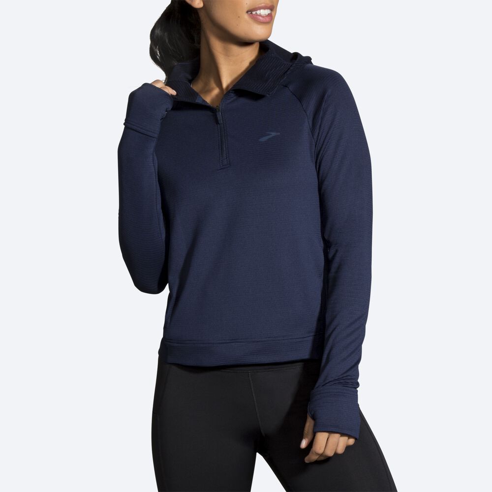 Women's Brooks Notch Thermal Hoodies Navy | USA12497