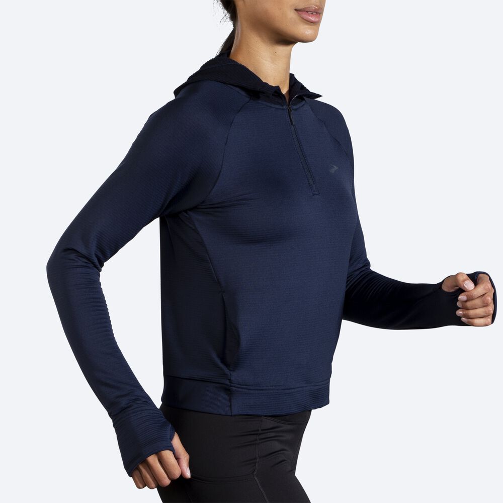 Women's Brooks Notch Thermal Hoodies Navy | USA12497