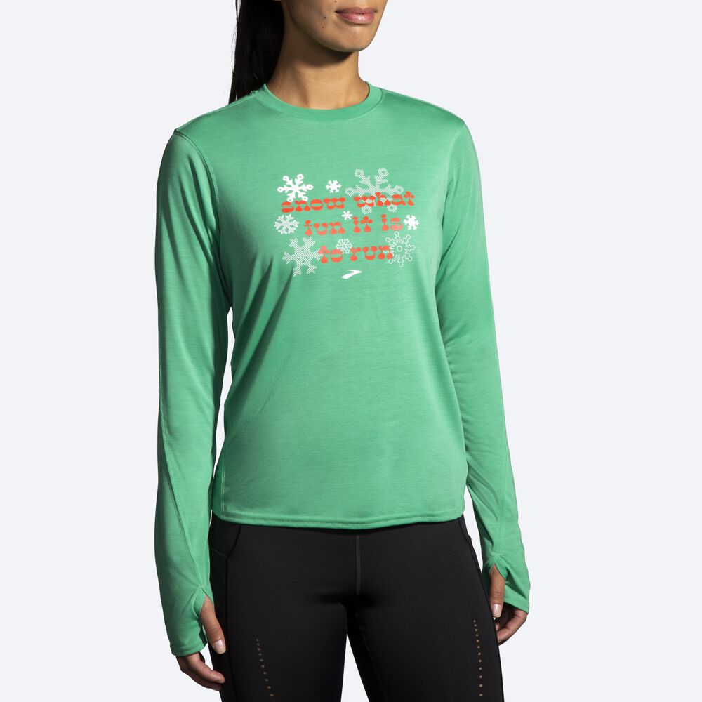 Women's Brooks Run Merry Distance Graphic Long Sleeve T-Shirts Green | USA07495