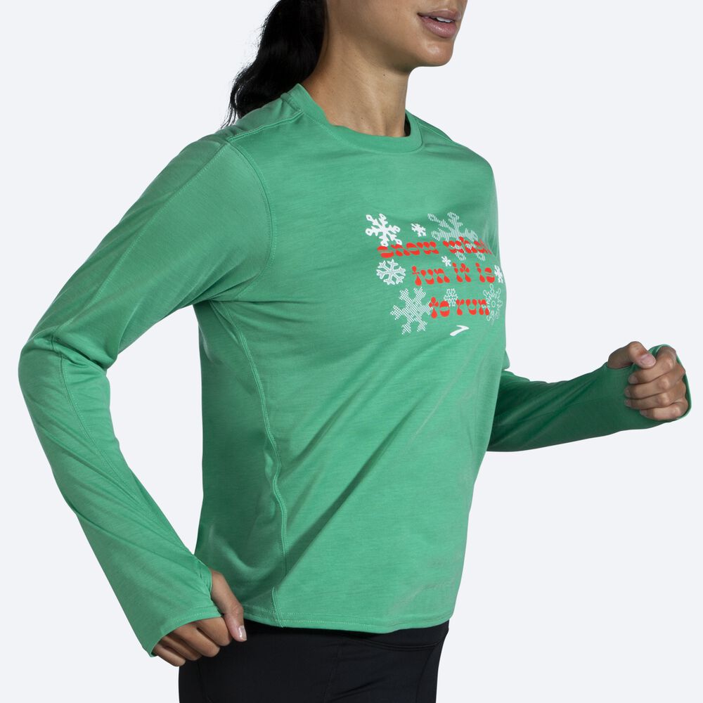 Women's Brooks Run Merry Distance Graphic Long Sleeve T-Shirts Green | USA07495