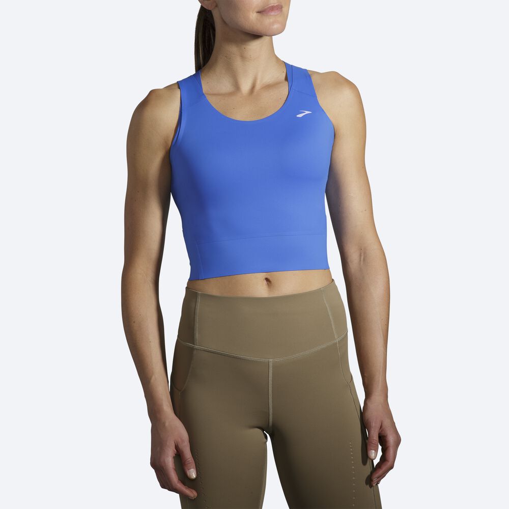 Women's Brooks Run Within Crop Tanks Blue/Gold | USA64217